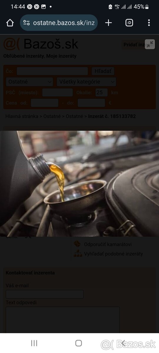 Použitý starý motorový olej