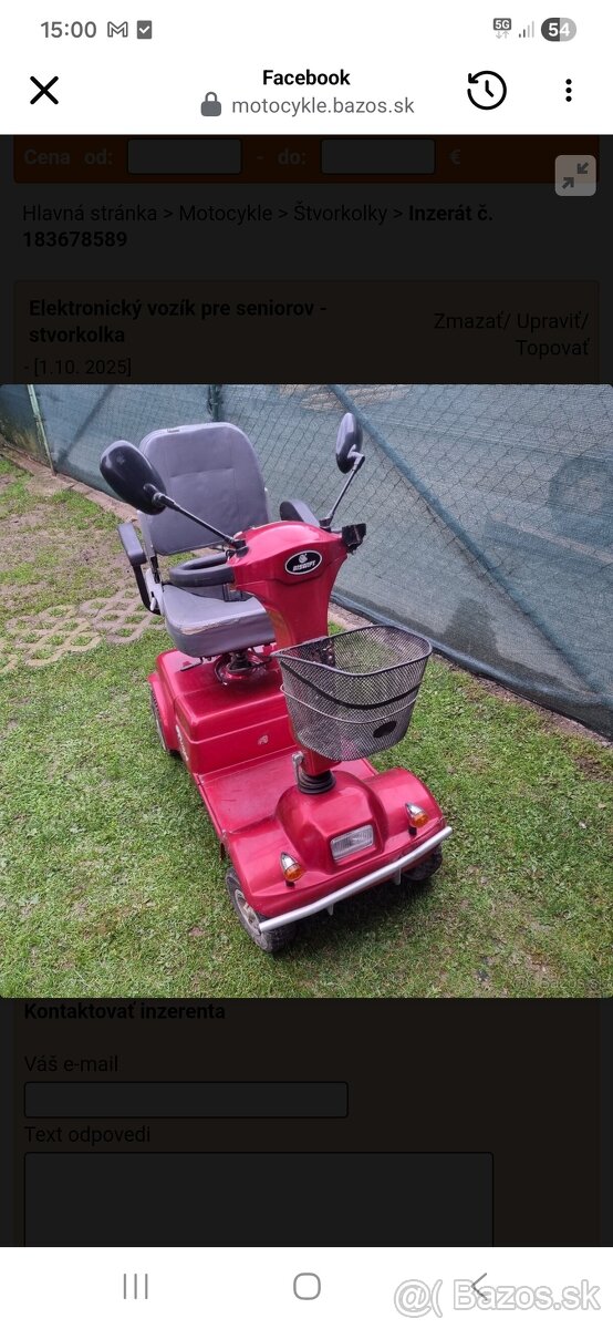 Elektrický vozík pre seniorov