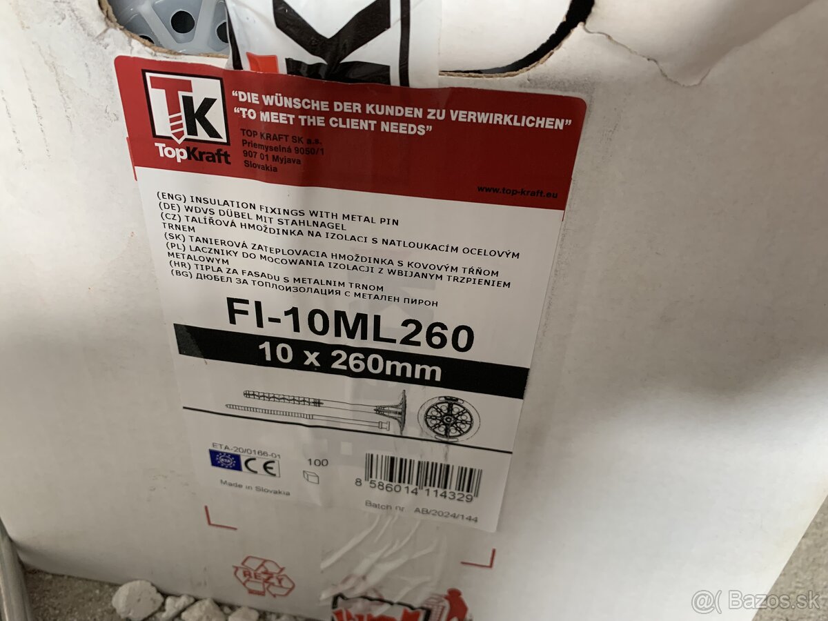 Tanierova hmoždinka, kovový tŕň, zateplovaci material