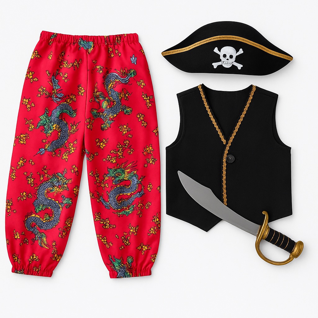 Pirátsky kostým – klobúk, meč, drak, karneval