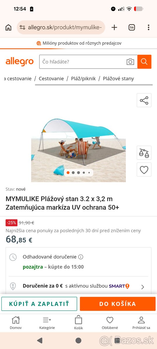 Tieniaci plážový stan, 3,2x3,2m