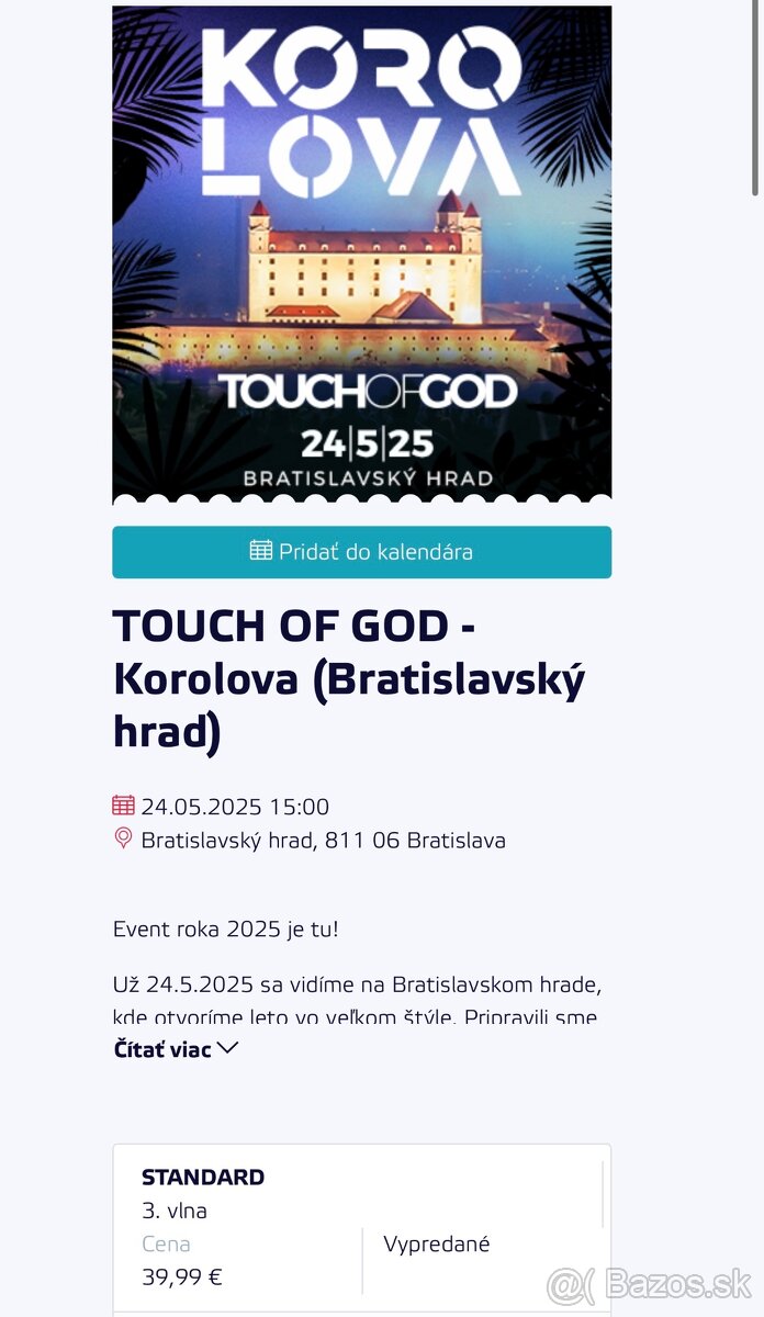Predám lístky na DJ Korolova – Bratislava, 24.5.2025
