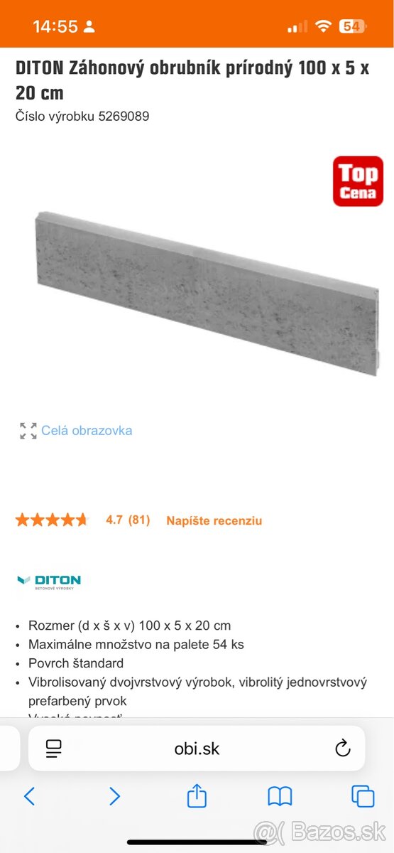 Obrubník 100x20x5 - oblý 28 ks