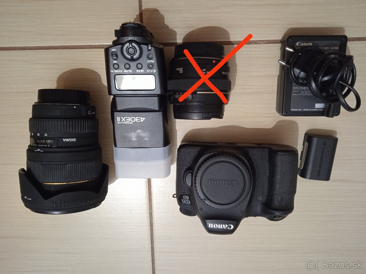 Canon 6D, +blesk speedlite 430ex ll. +Objektív sigma 24-70mm