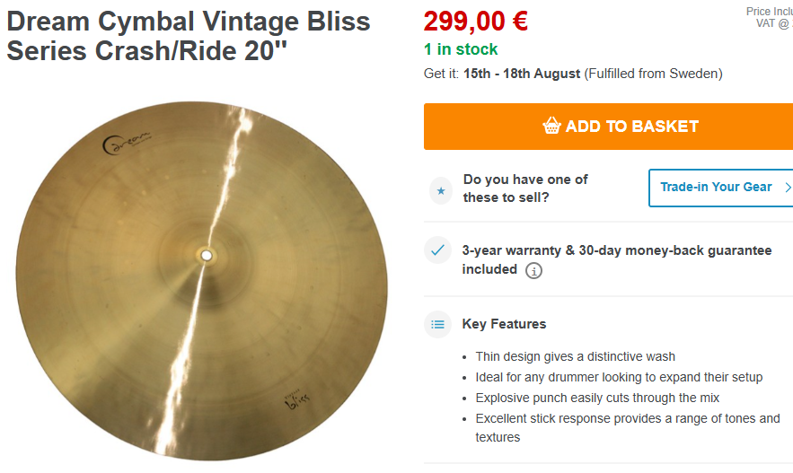 Dream Vintage Bliss Crash/Ride Cymbal 20"