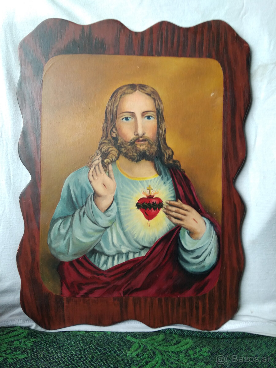 Olejomaľba na dreve | "Posvätné srdce Ježišovo"