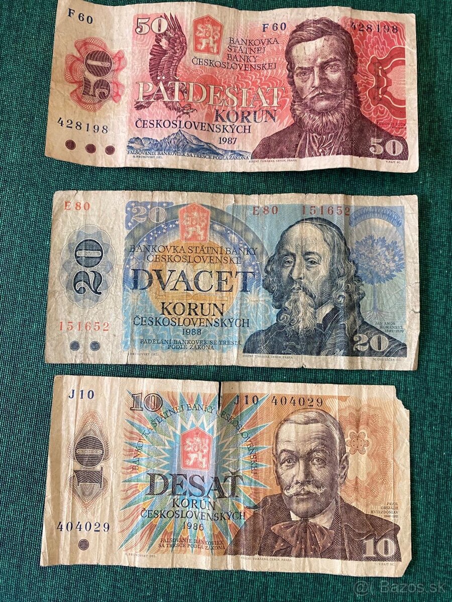 Slovenske peniaze 10, 20 a 50 korun