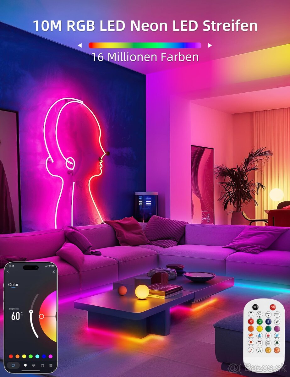 Lamomo LED pásik 10 m, Neónový LED pásik Ovládanie APP, Vodo