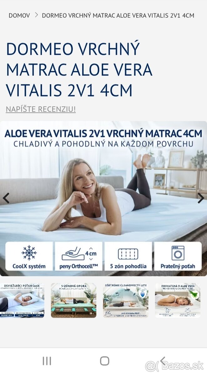 Dormeo vrchný matrac aloe vera vitalis 2v1