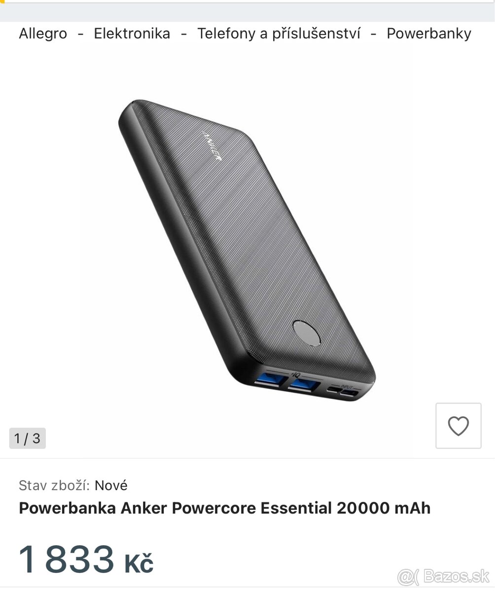 PowerCore Essential 20000 USB, USB-C, Perfektný stav
