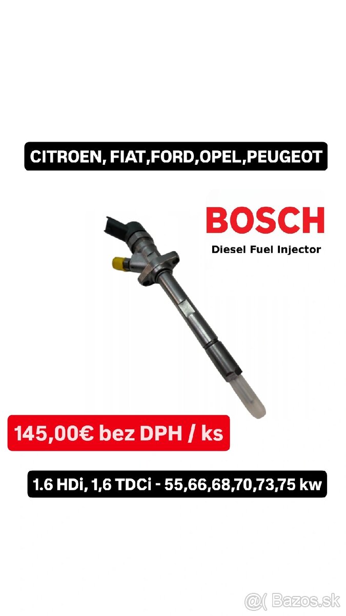 Repasované vstrekovače BOSCH 1.6 HDi,1.6 TDCi-55,66,68,73 kw