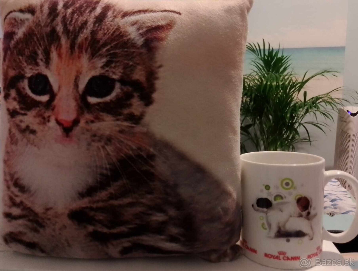 Set vankúša a hrnčeka s motívom mačičiek a psíkov