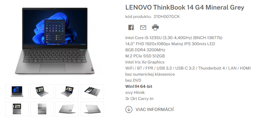 Lenovo ThinkBook 14 G4 IAP, sivá