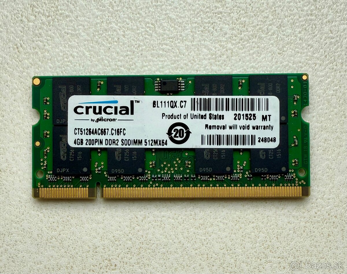 PREDÁM - CRUCIAL pamäť RAM do NB, 1 x 4GB, DDR2