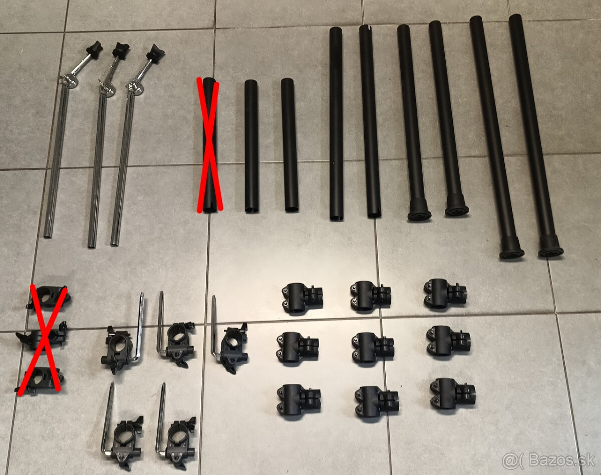čierne trubky, rúrky, clampy, ramená na bicie