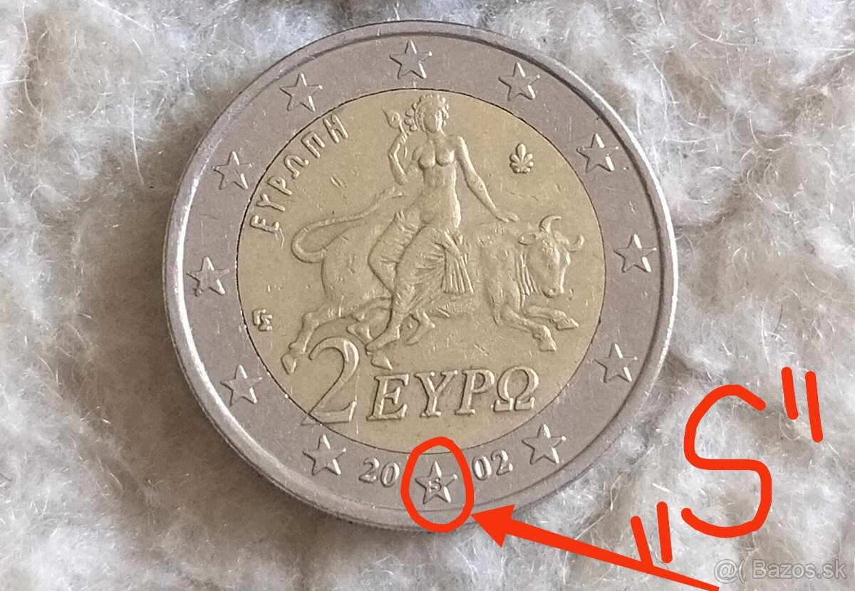 Vzácna obehová 2euro minca Grécko ,,S''