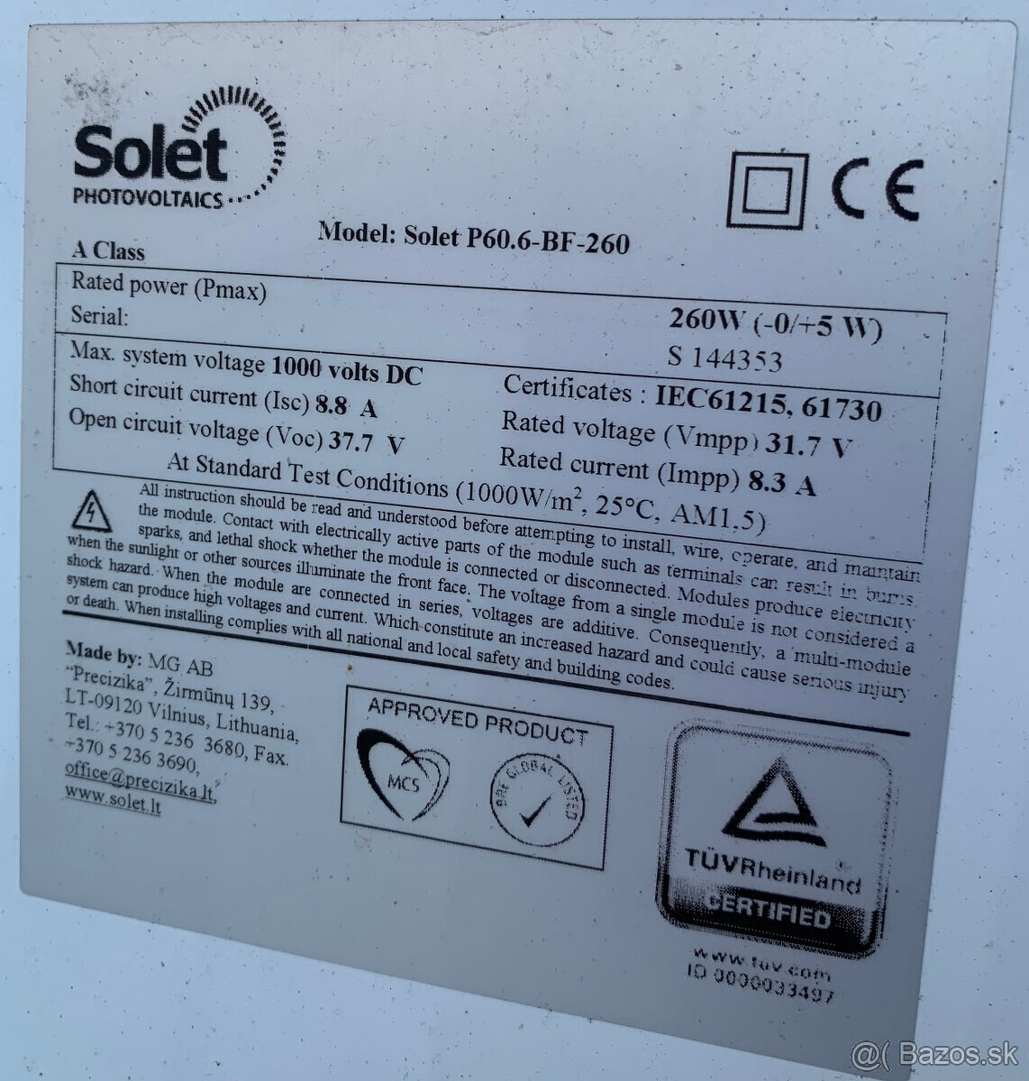 Solarne panely 260W
