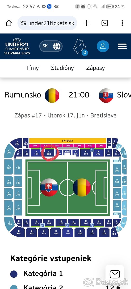 UEFA 21 lístky Slovensko-Rumunsko