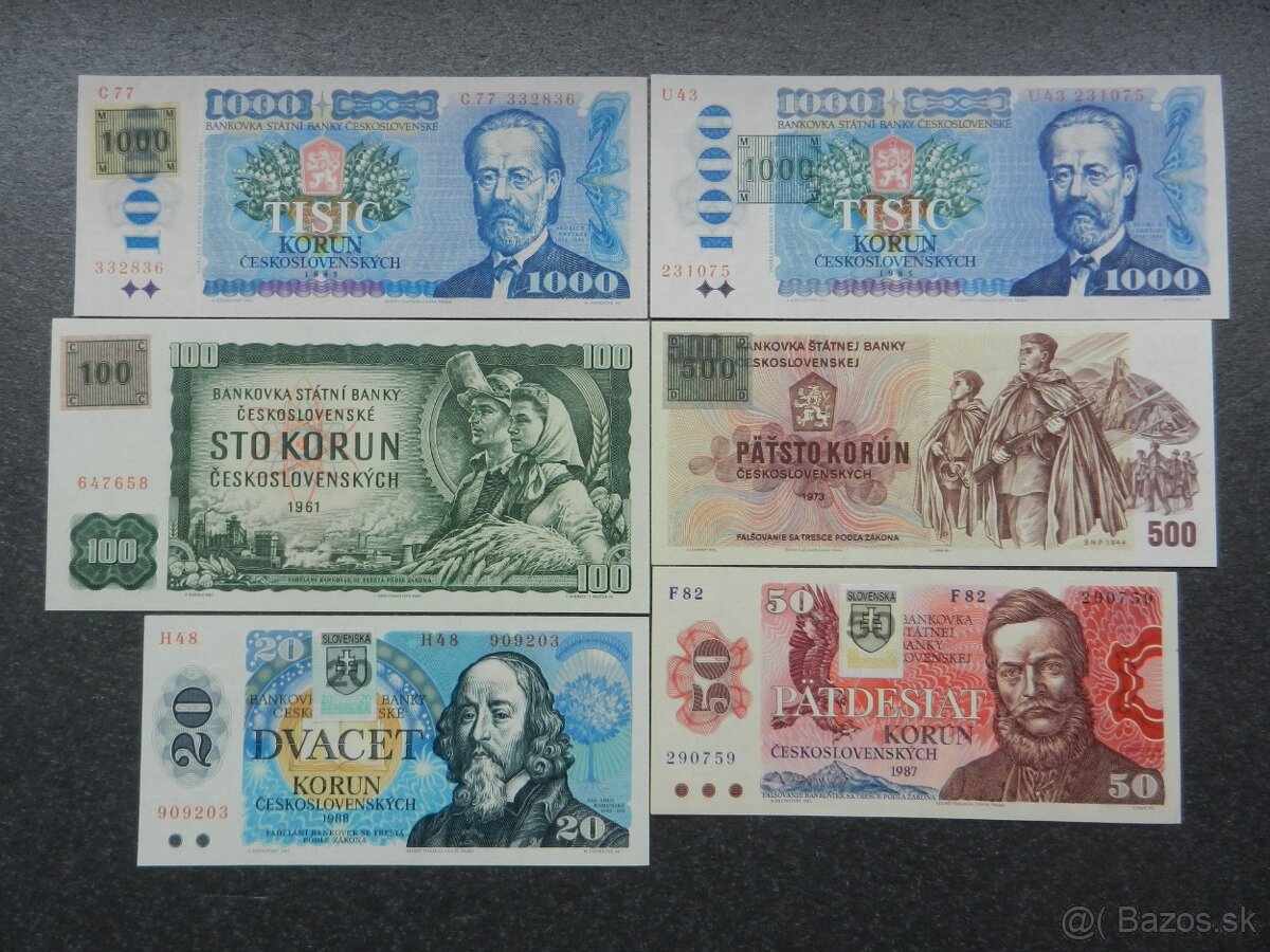 Československé UNC bankovky a iné
