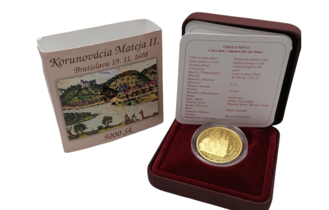 Kupim zlatu mincu 5000 Sk 2008 Matej II.