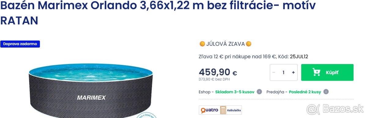 Predám 1 sezónu používaný bazén Orlando 4,6 x 1,2 m
