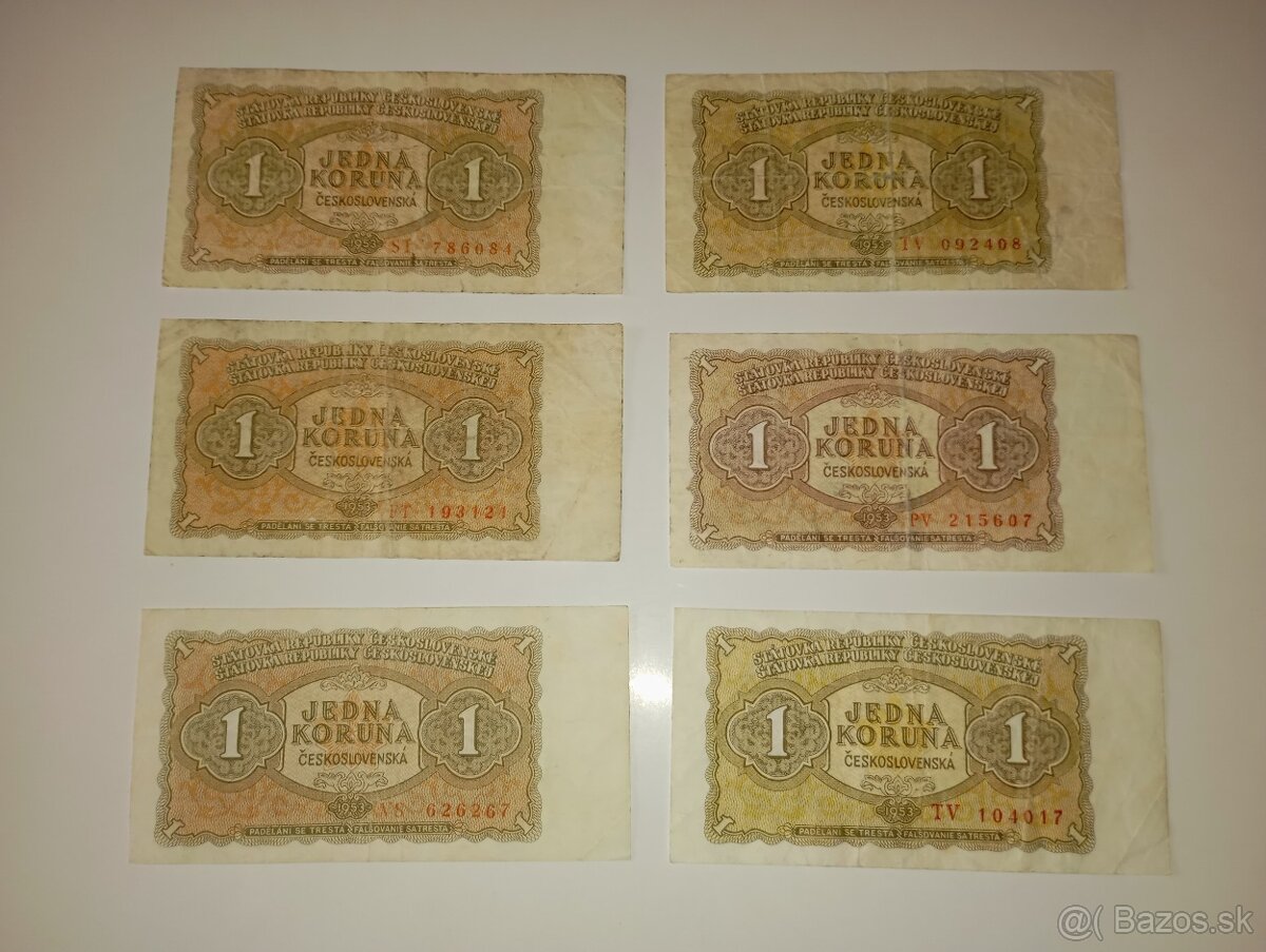 BANKOVKY 1 KČS 1953, RŮZNÉ VARIANTY, NEPERFOROVANÉ