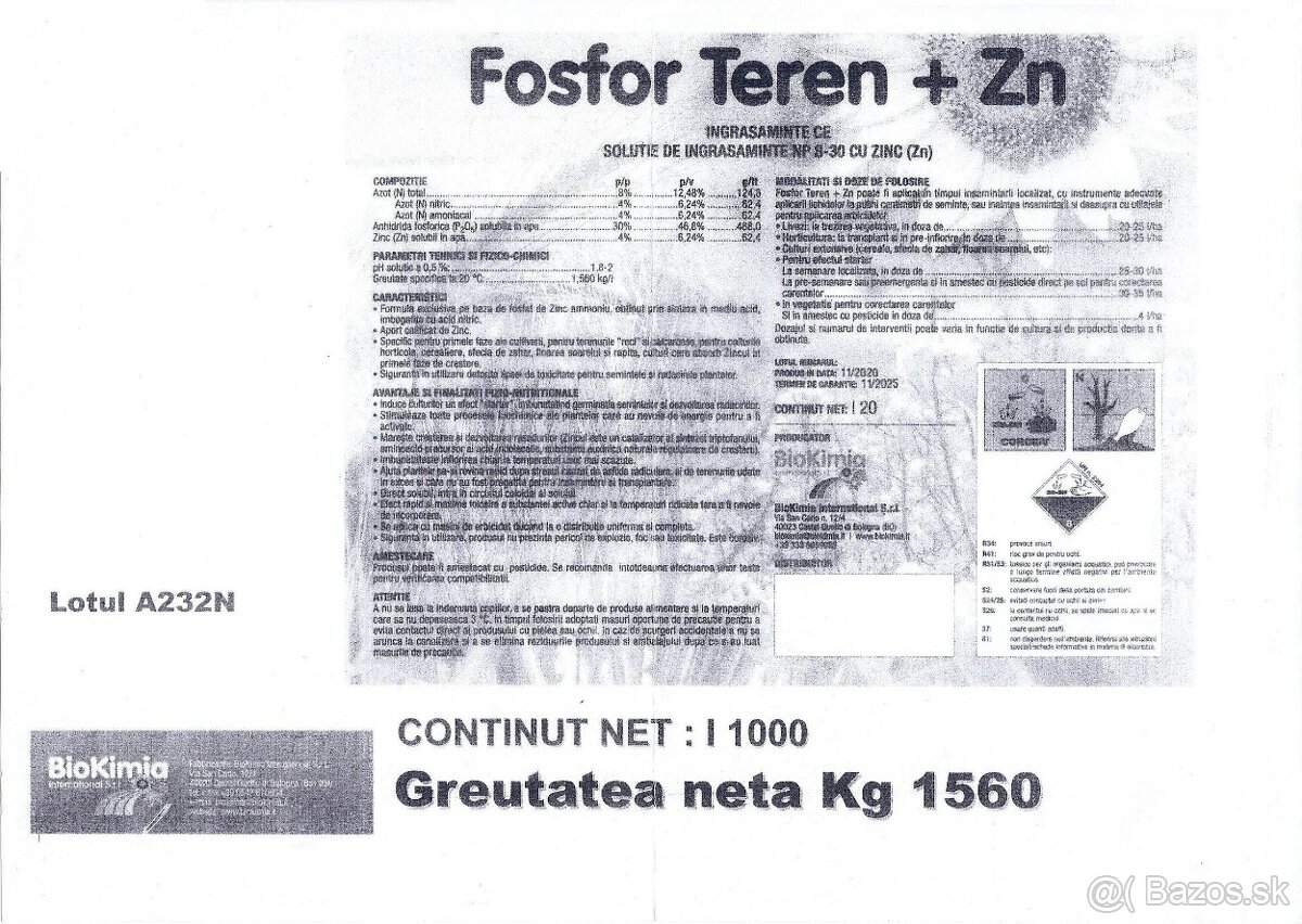 Hnojivo Fosforo Terreno NP 8-30 + 4 Zn L.