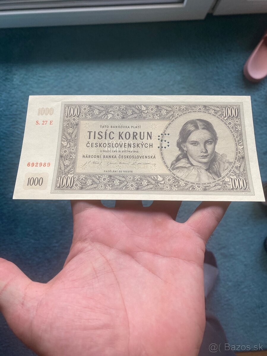 Predam bankovku 1000čsr 1945 perforácia S