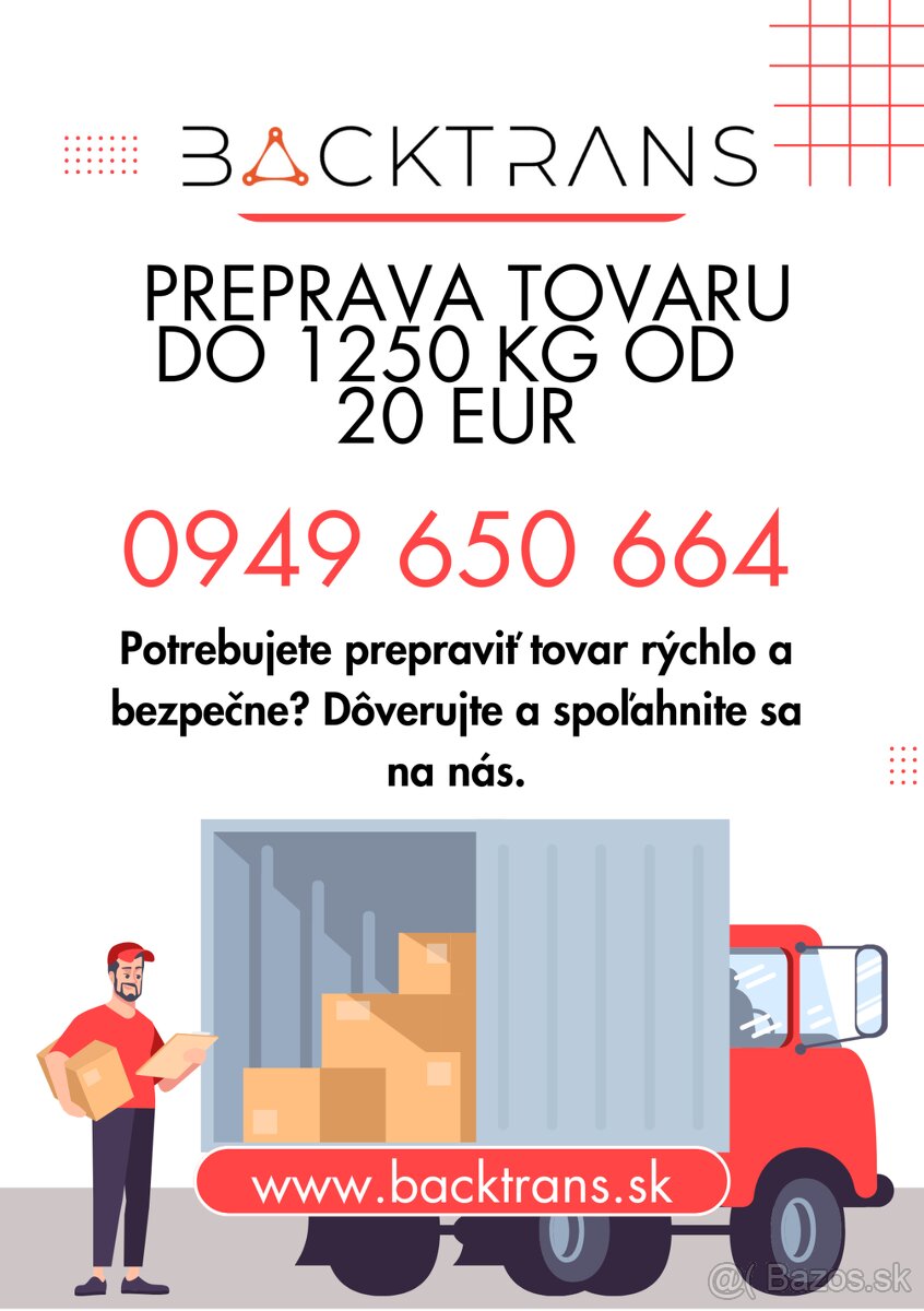 Preprava tovaru v Banskej Bystrici a okolí do 1250 kg od 20€