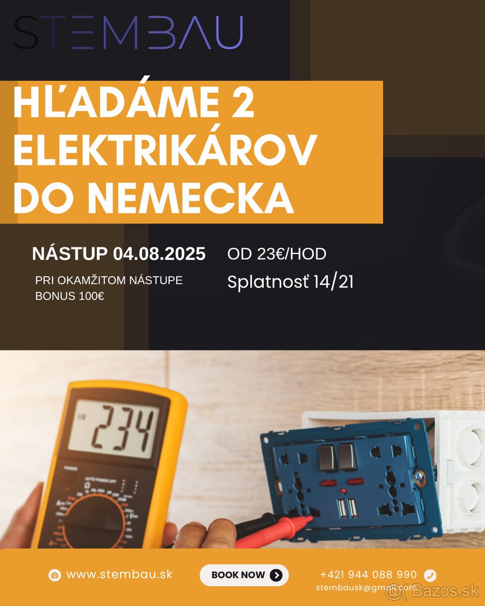 Hľadáme 2 elektrikárov do Nemecka