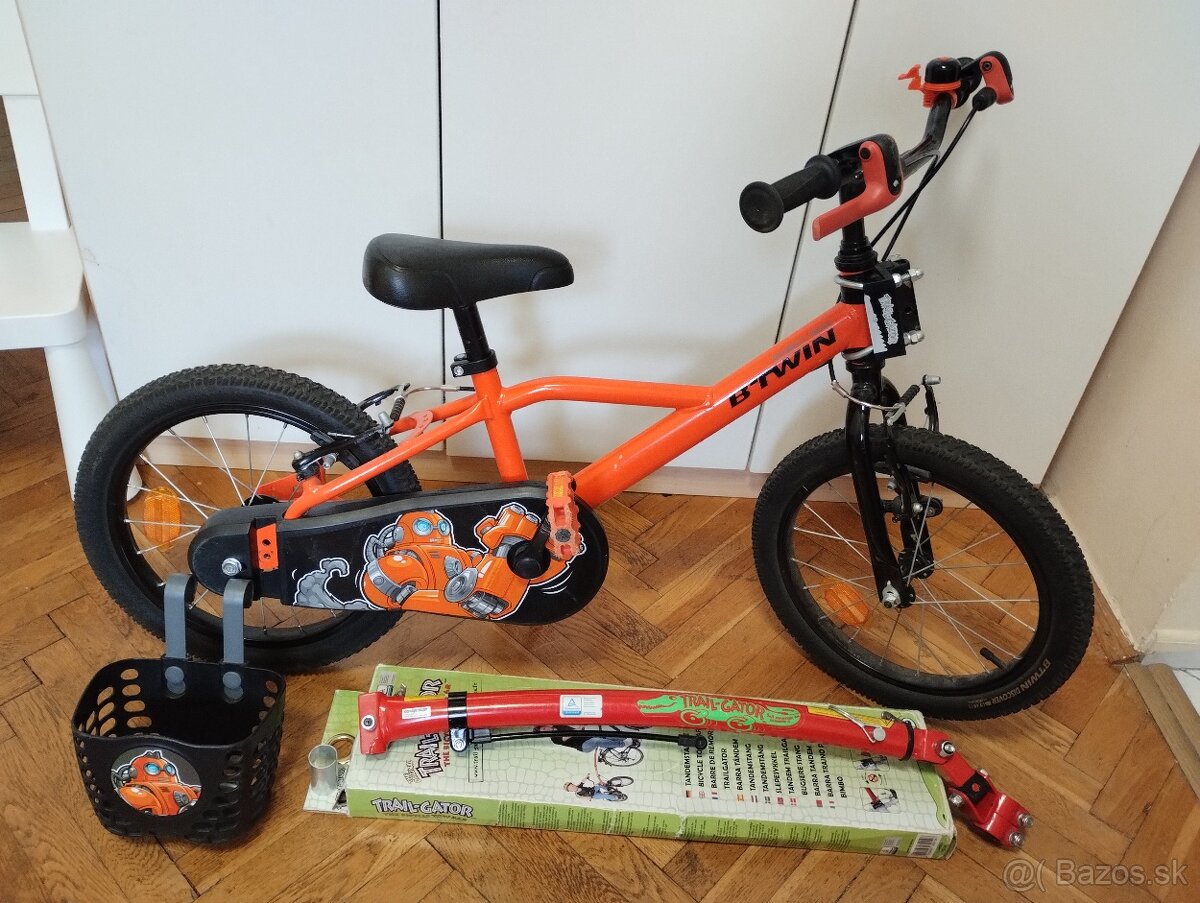 Btwin Robot 500 (16 kolesá) + Trailgator + košík Decathlon