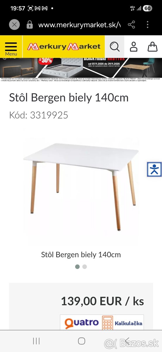 Jedálenský stôl biely 120x80