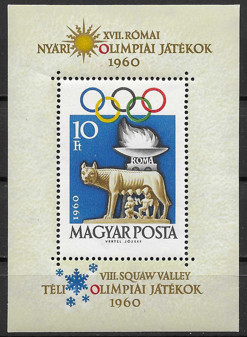 MAĎARSKO 🖼️ (FIL.1013.) Olympia Rím - blokk.1960 čisté s le