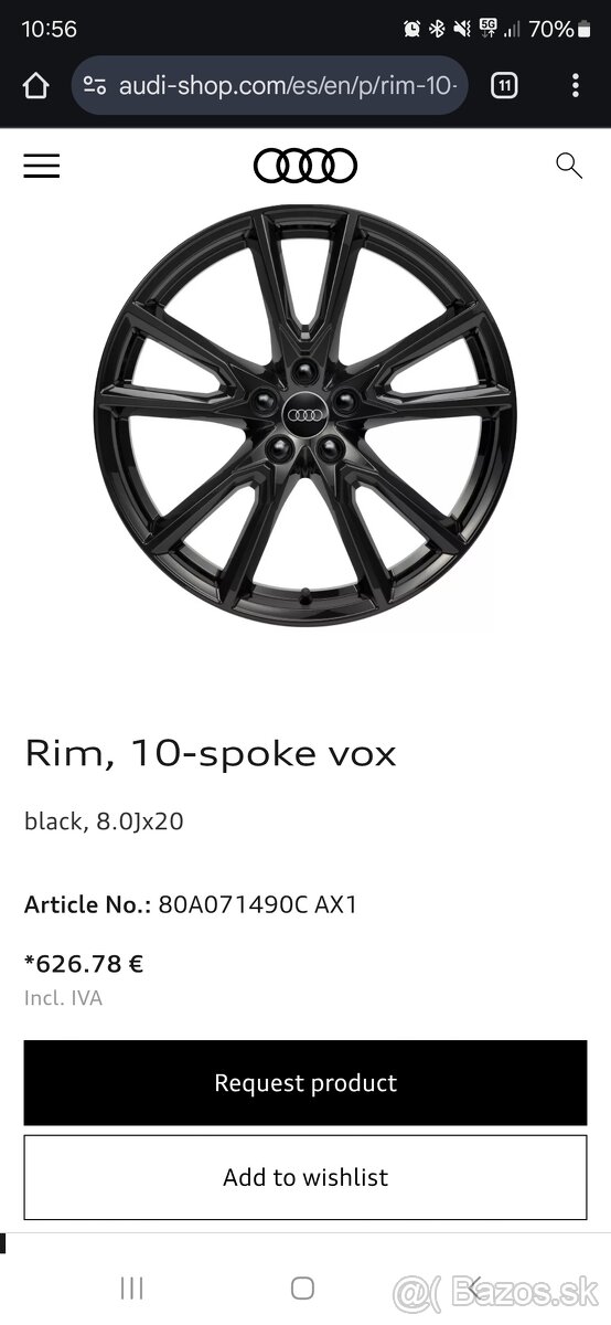 Audi ZKK R20, 8J, 5x112 bez pneu.