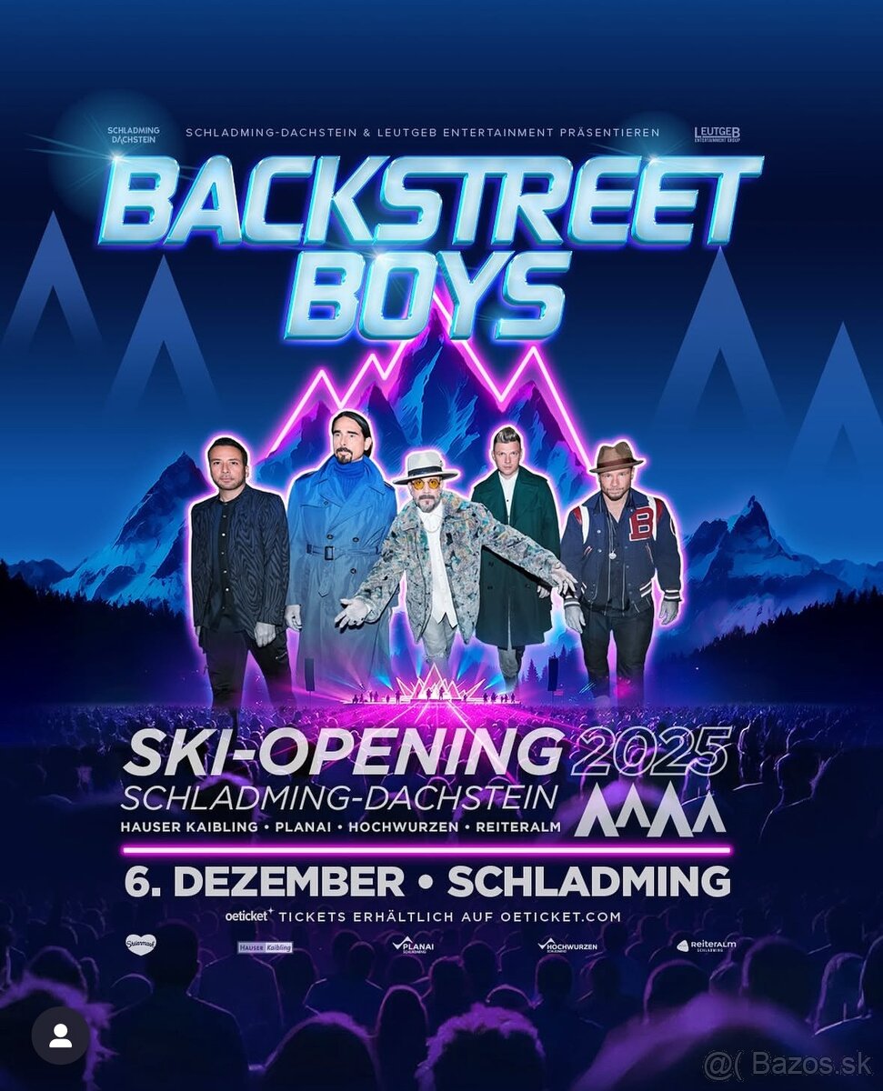 2x lístky na koncert Backstreet Boys – Schladming, Ski-Openi