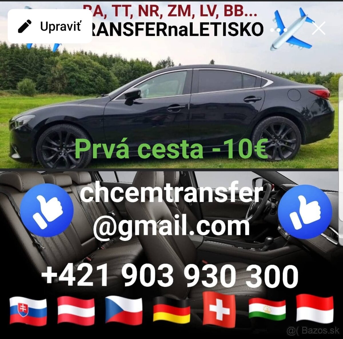 Letiskový transfer, osobná preprava, odvoz na letisko.