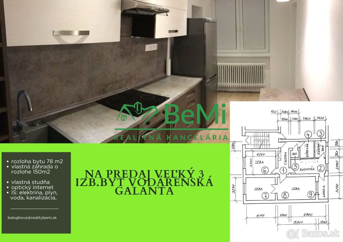 3 izb. byt Vodárenska Galanta / rozlohe 78 m2 030-113 - EVBA