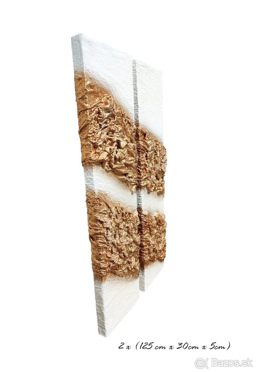 Handmade dvojobraz - bielozlatá farba 125cm x 60 cm x cm