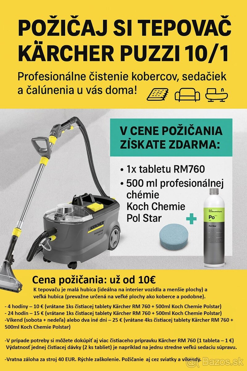 Požičiam/prenajmem Kärcher Puzzi 10/1 extraktor