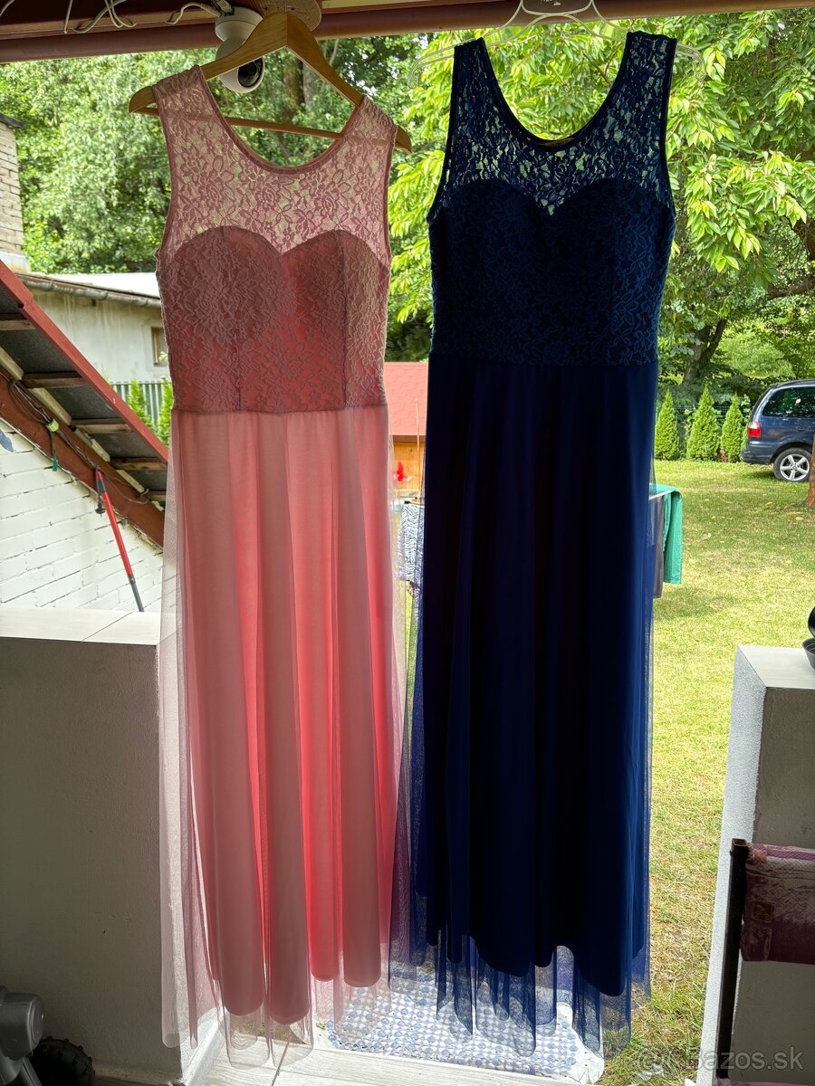 Na predaj elegantné spoločenské šaty – ružové a tmavomodré