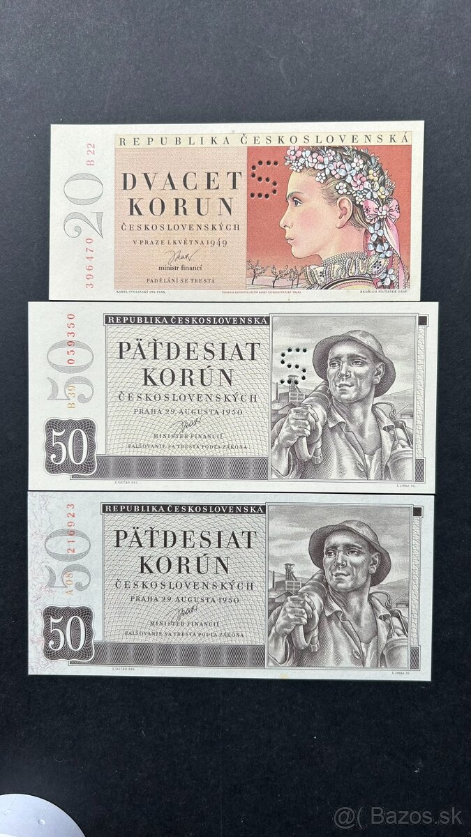 Bankovky ČSSR 1949-1950 UNC