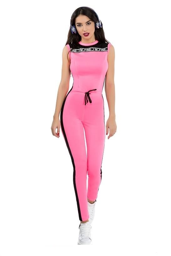 Dlhy damsky neon ruzovy overal vzadu na zips NOVY