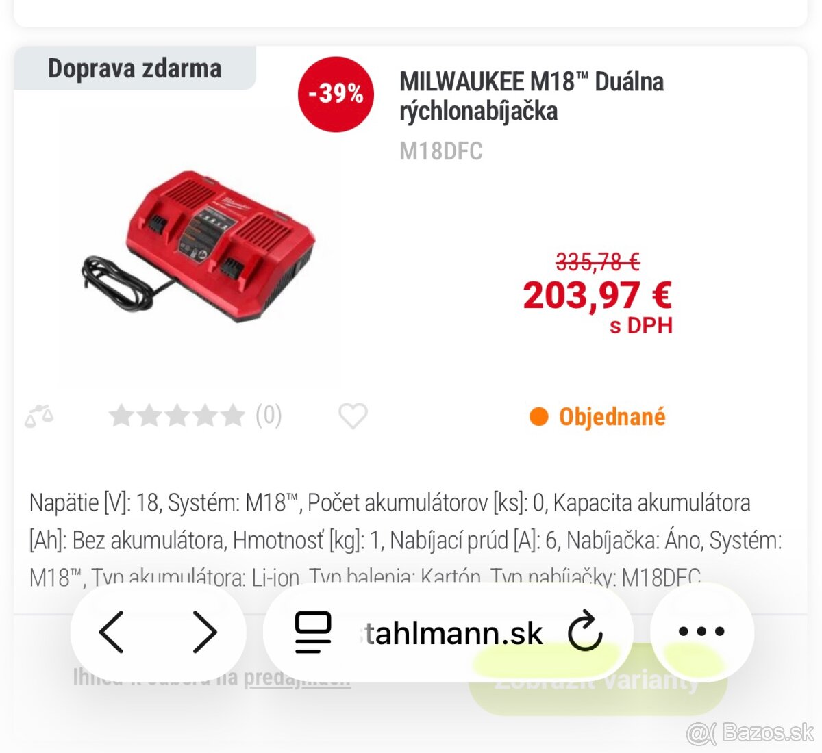 Predám duálnu rýchlonabíjačku Milwaukee