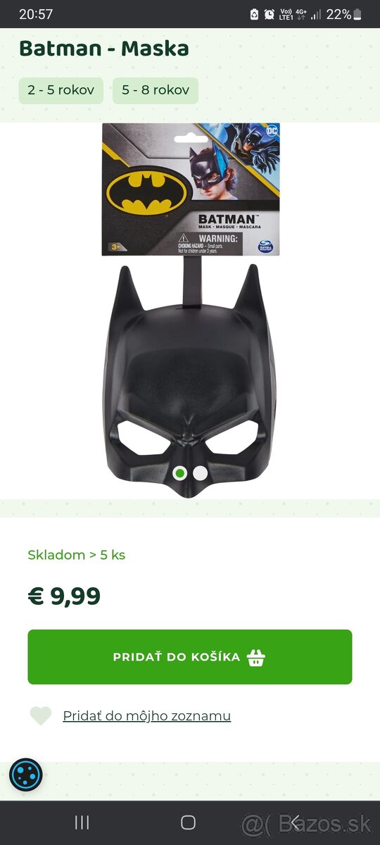Čierna maska BATMAN