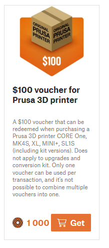 100 eur zľavový kupón na prusa 3D tlačiareň