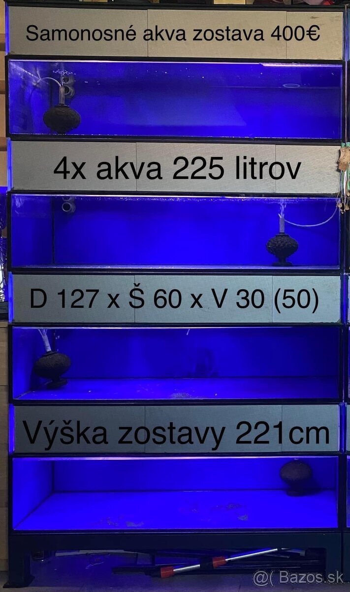 zostava 4 samonosných akvárií
