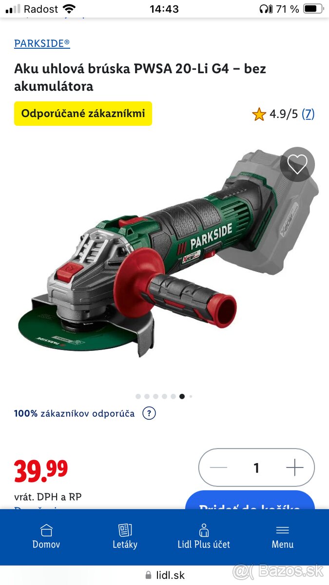Uhlová brúska Aku parkside