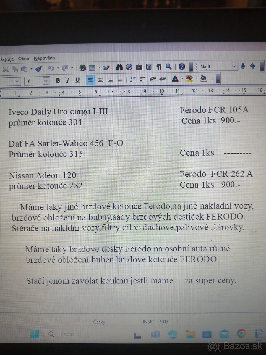 Iveco Daily, DAF, Nissan brzdové kotouče Ferodo