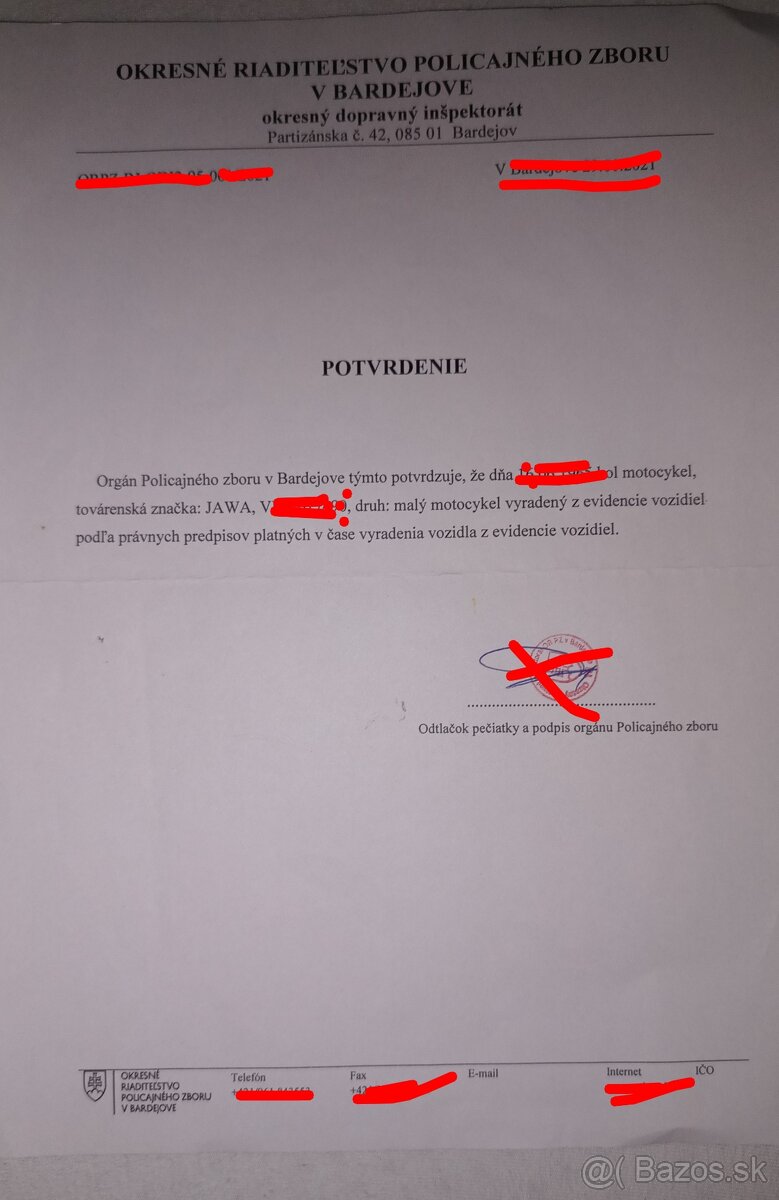 Doklad o vyradení + rám Jawa pionier 05