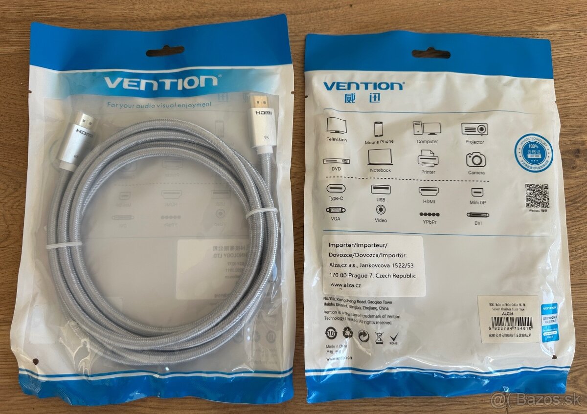 Vention HDMI 2.1 Cable 8K 2M Silver Aluminum Alloy Type